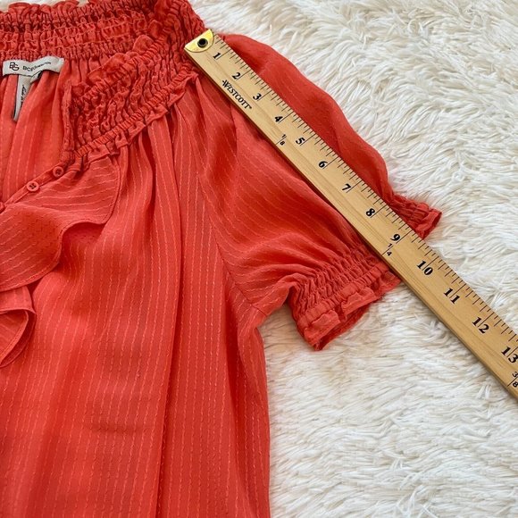 BCbgeneration Womens Top Small Orange Ruffle Neck Sheer Boho Beach Coastal 15183 - Picture 7 of 8
